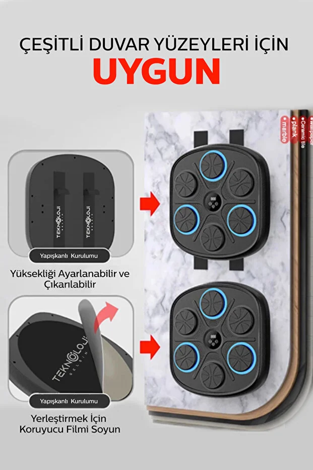 Boks Eğitim Makinesi Rgb Müzikli Bluetooth Hoparlör Genç Yetişkin Boks Egzersizi Eldiven Hediyeli